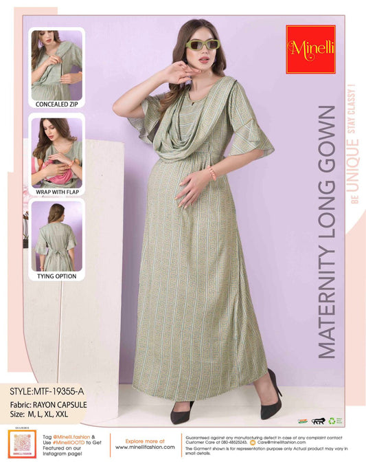 Womens Maternity Long Gown - Green