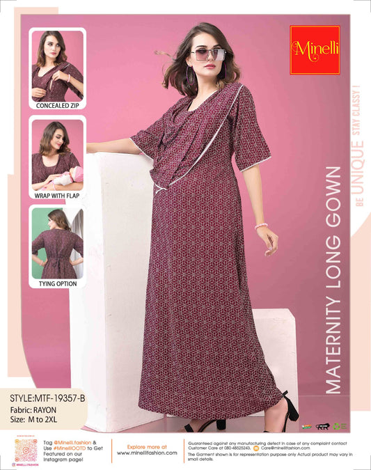 Womens Maternity Long Gown - Maroon