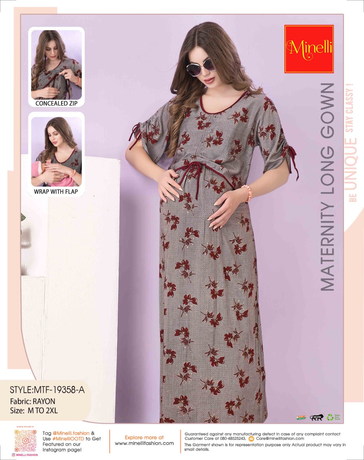 Womens Maternity Long Gown - Maroon