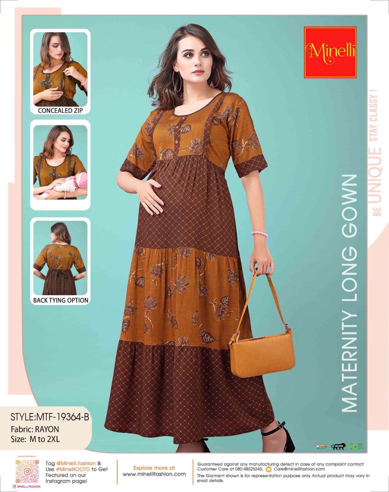 Womens Maternity Long Gown - Brown