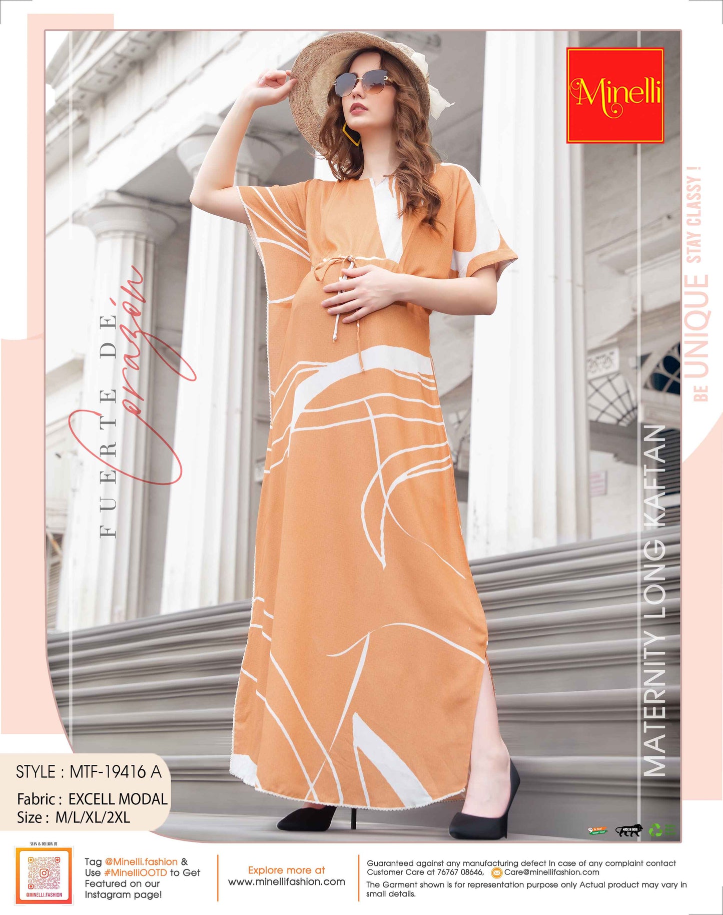 Peach-Colored Maternity Kaftan Long Gown