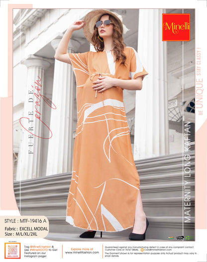 Peach-Colored Maternity Kaftan Long Gown