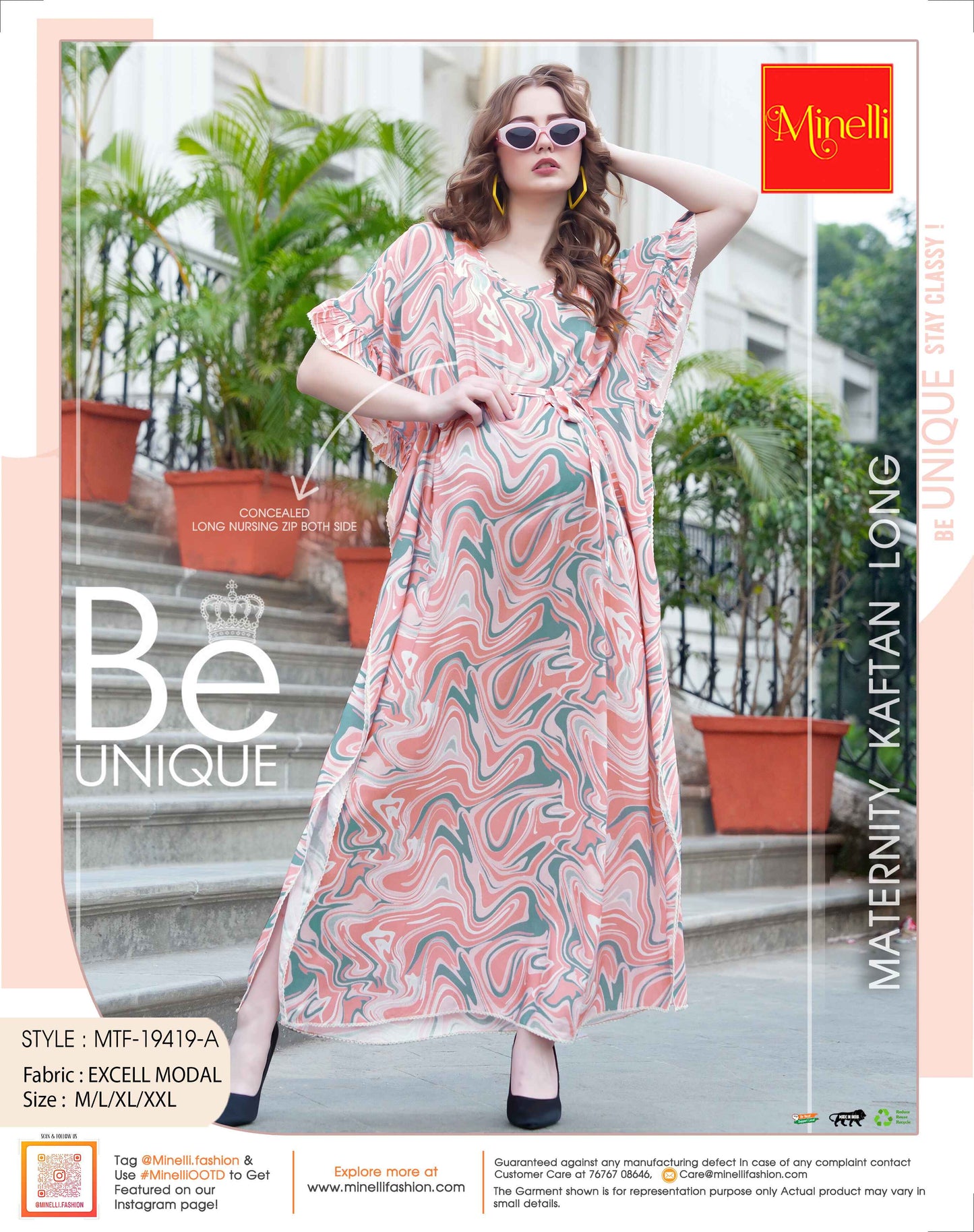 Peach-Colored Maternity Kaftan Long Gown