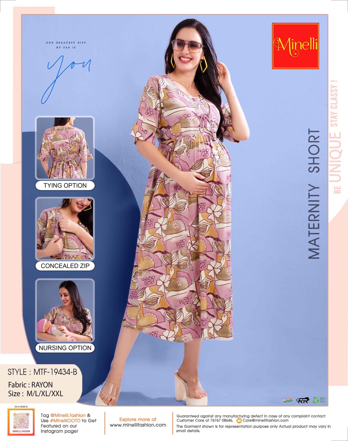 Multi-Colored Maternity 3/4th Gown