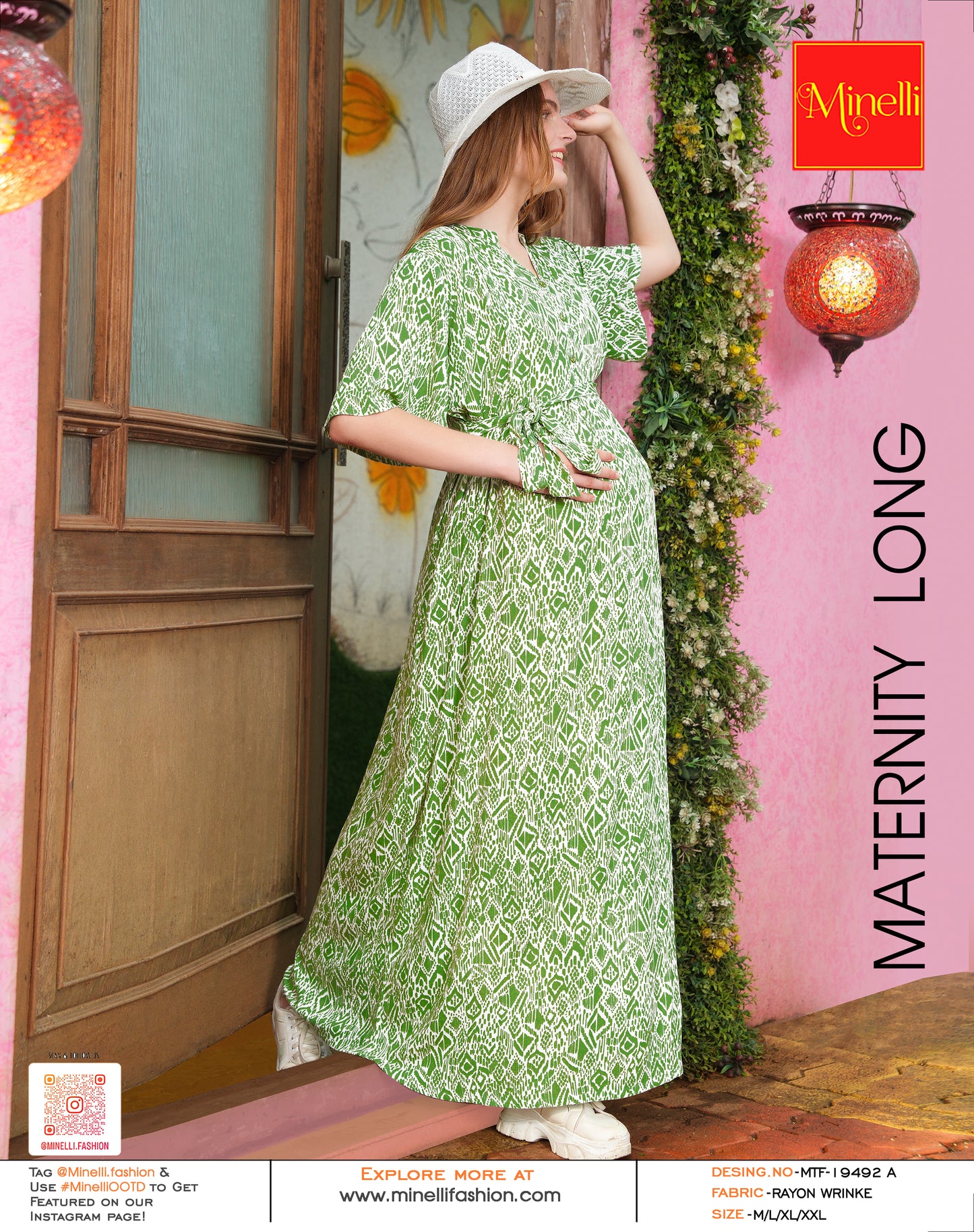 Womens Printed Maternity Long Gown - Pista