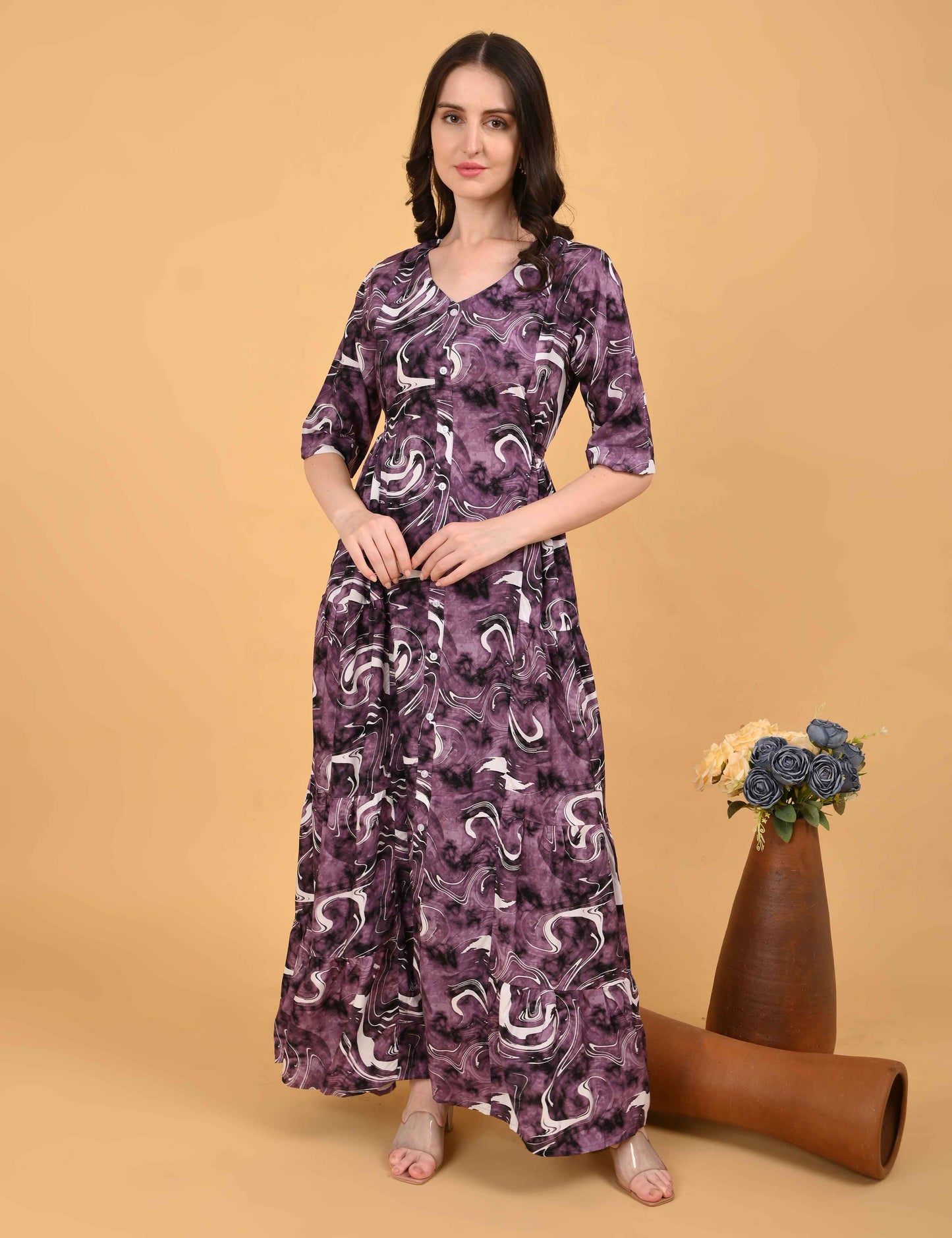 Womens Magenta-Colored Premium Flare Gown