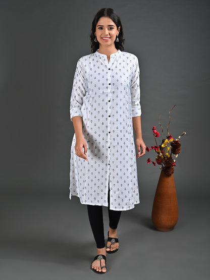 Womens White-Colored A-Line Kurta