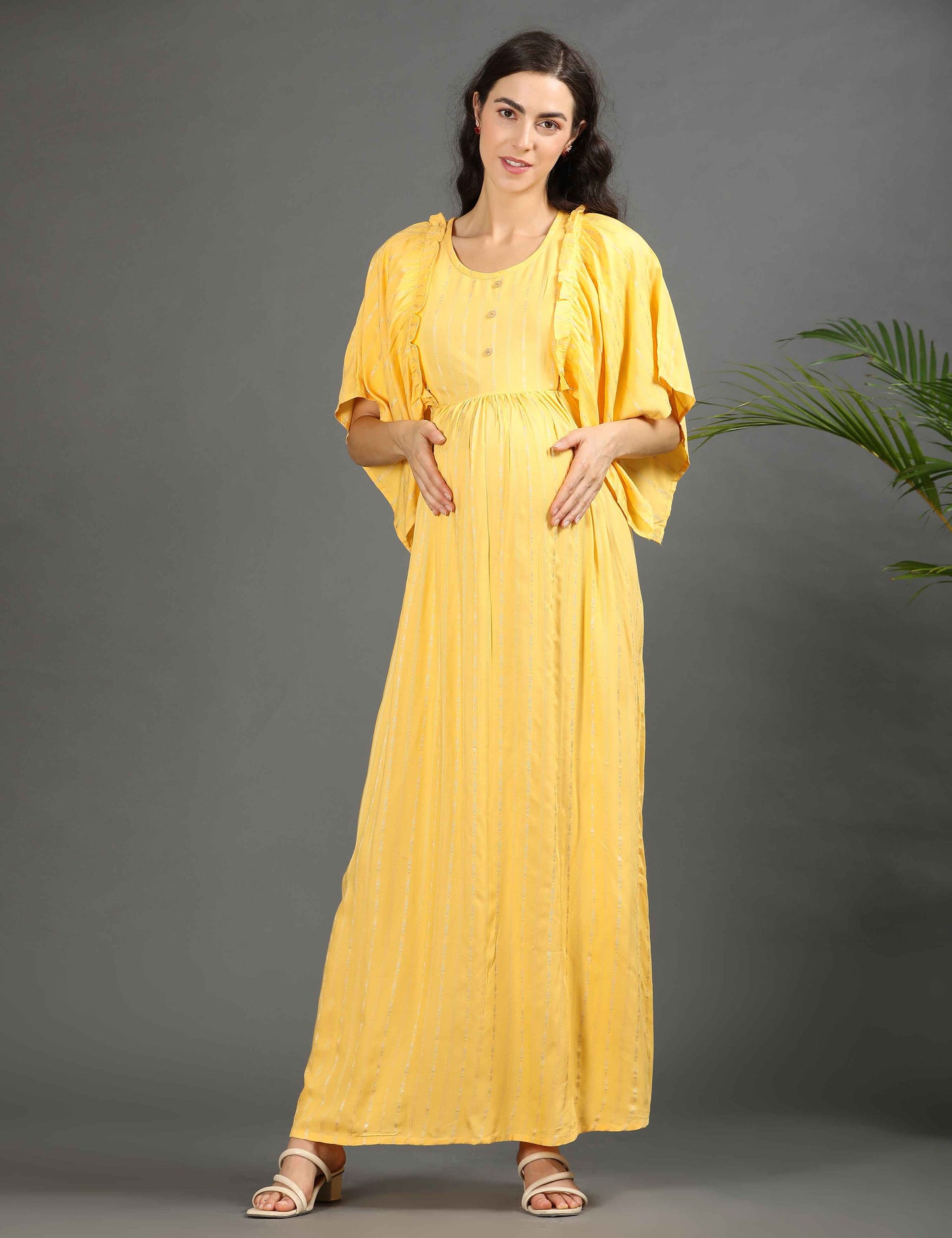 Yellow-Colored Maternity Long Gown