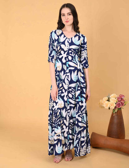 Womens Navy-Colored Premium Flare Gown