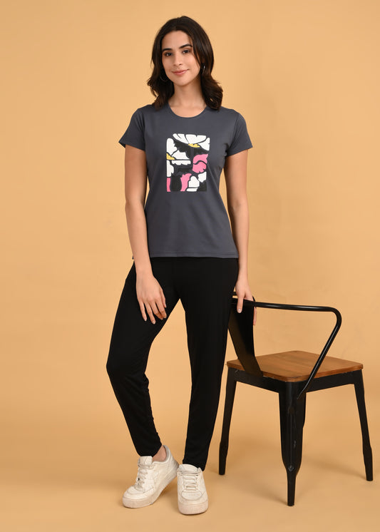 Womens Printed Travel Wear - Charcoal
