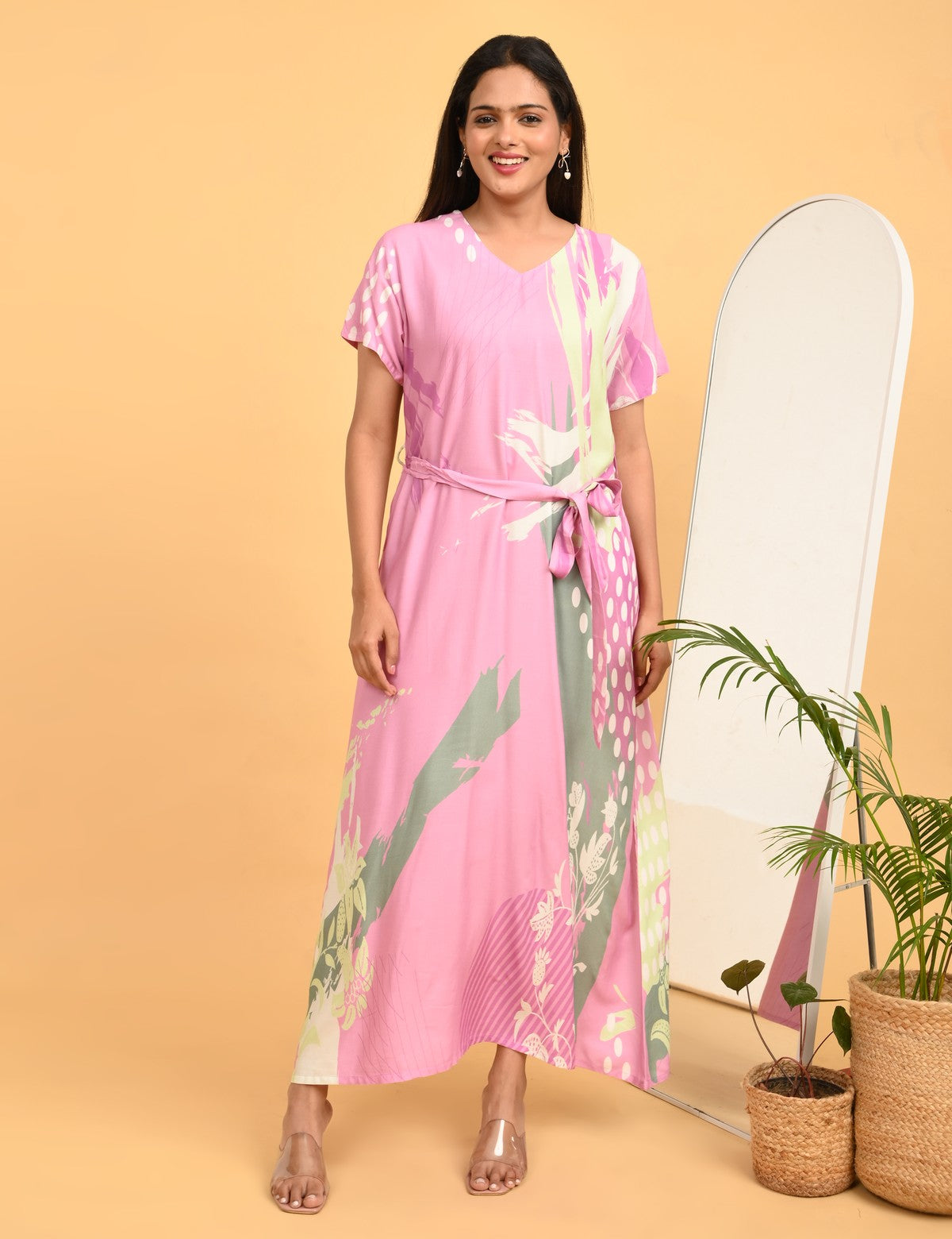 Pink Pearl-Colored Ankle Gown