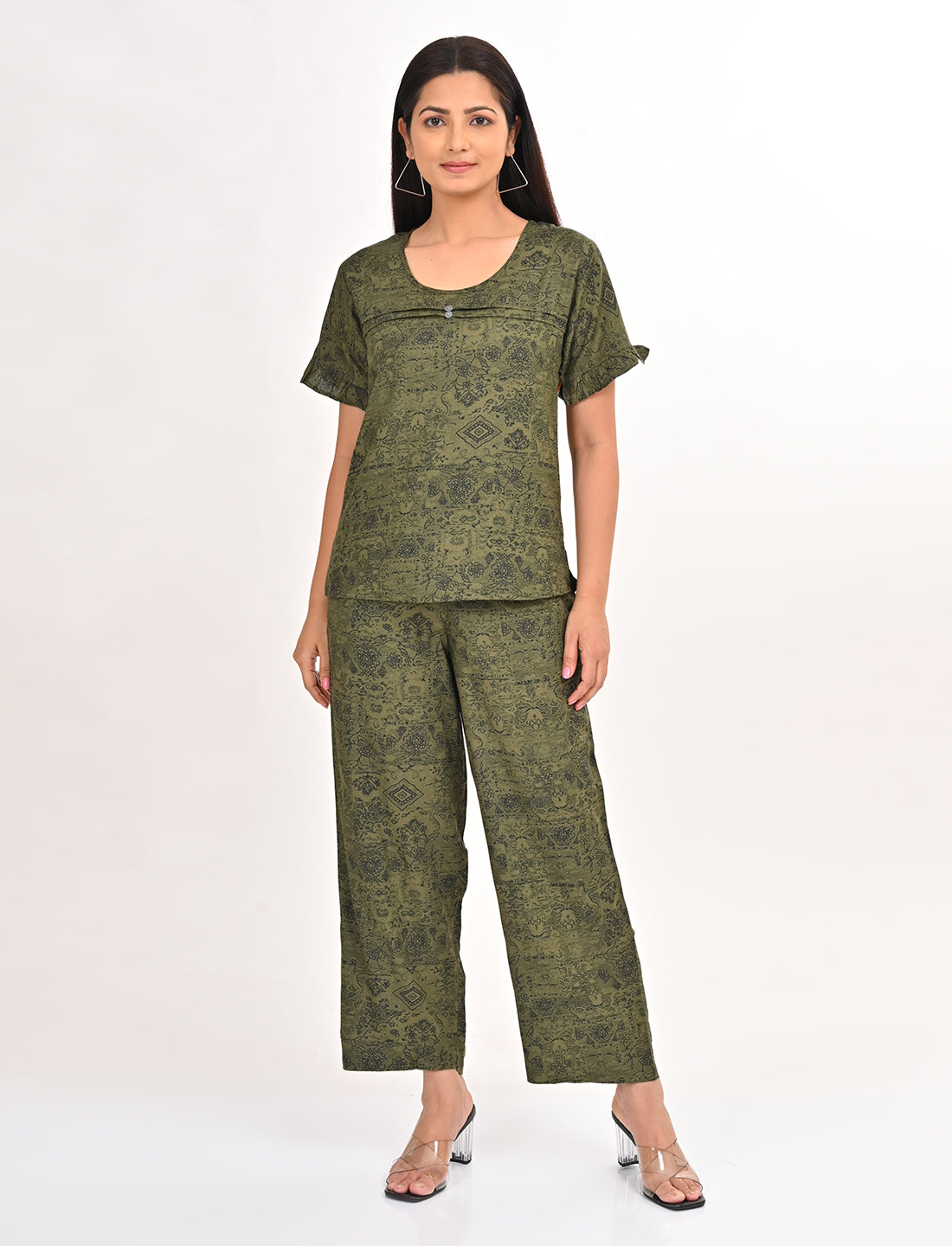 Womens Printed Co Ord Set - Green