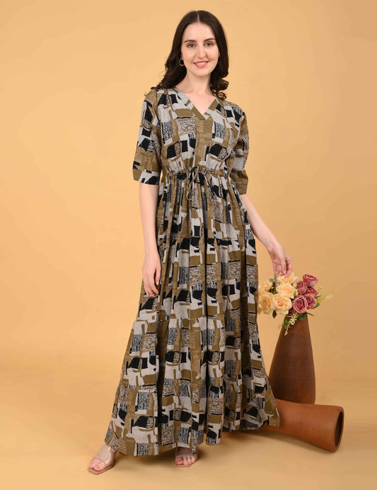 Womens Khaki-Colored Premium Flare Gown