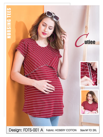 Womens Striped Maternity Tees - Red