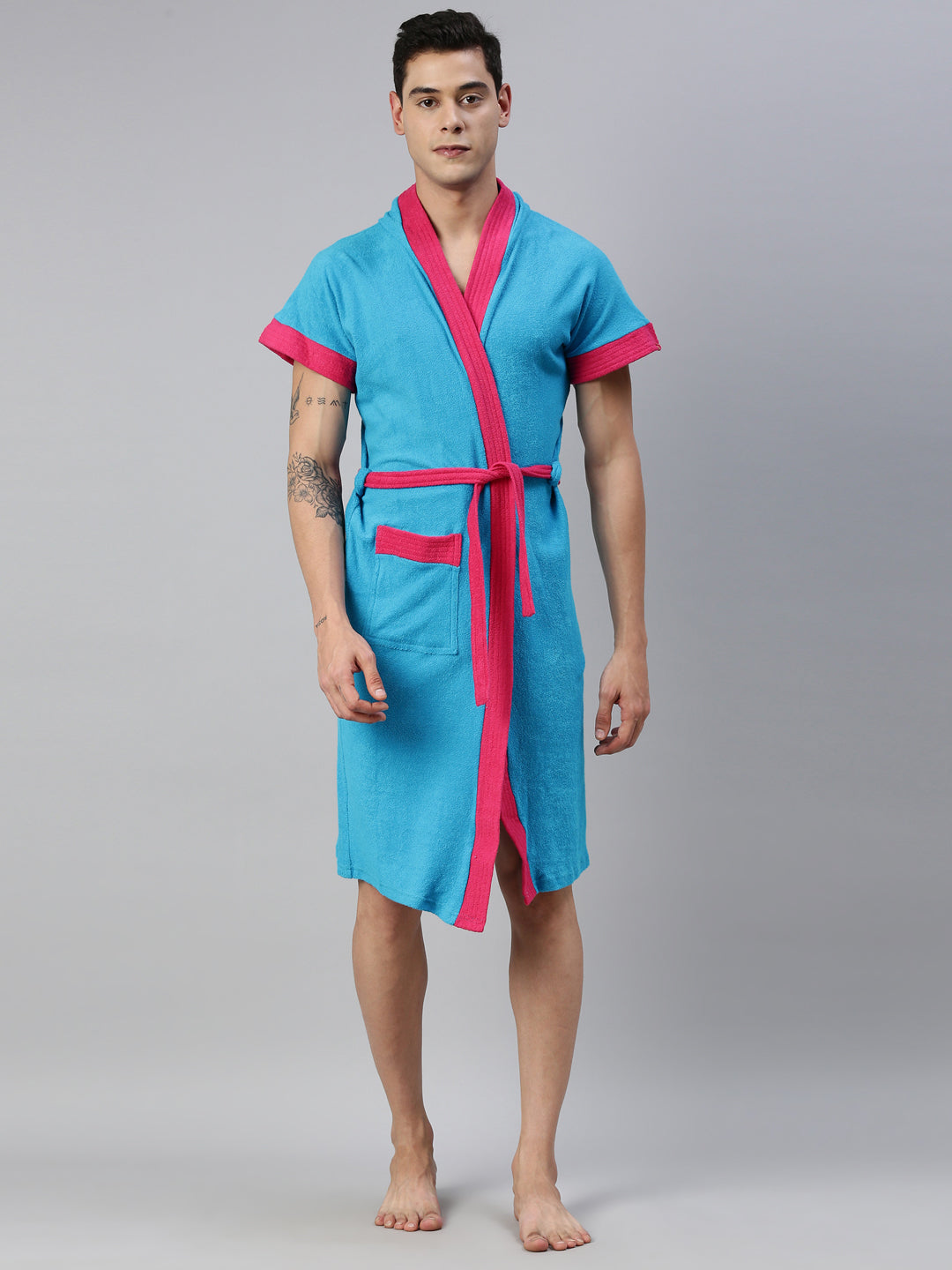 Mens Hooded Patti Bathrobe - Turquoise