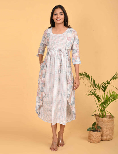 Multi-Colored Maternity 3/4th Gown