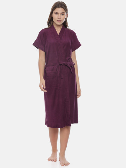 Womens Solid Bathrobe - Magenta
