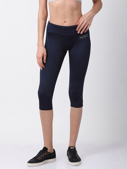 Womens Mid-Rise Solid Capri - Navy/Turquoise