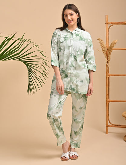 Womens Printed Co Ord Set - Green