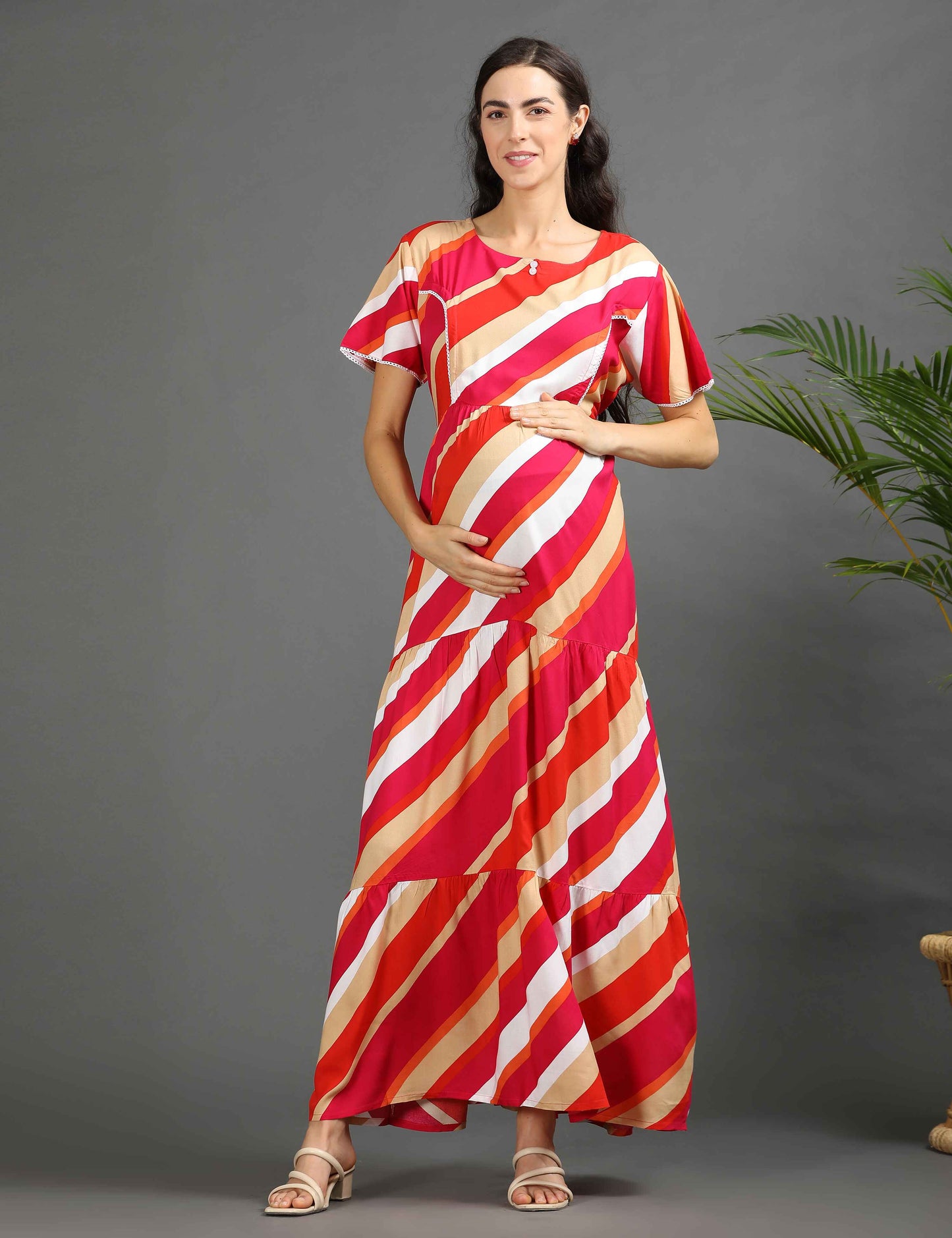 Multi-Colored Maternity Long Gown