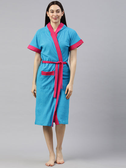 Womens Hooded Bathrobe - Turquoise Blue