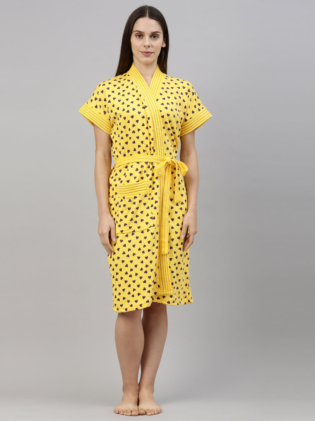 Womens Printed Bathrobe - Yellow