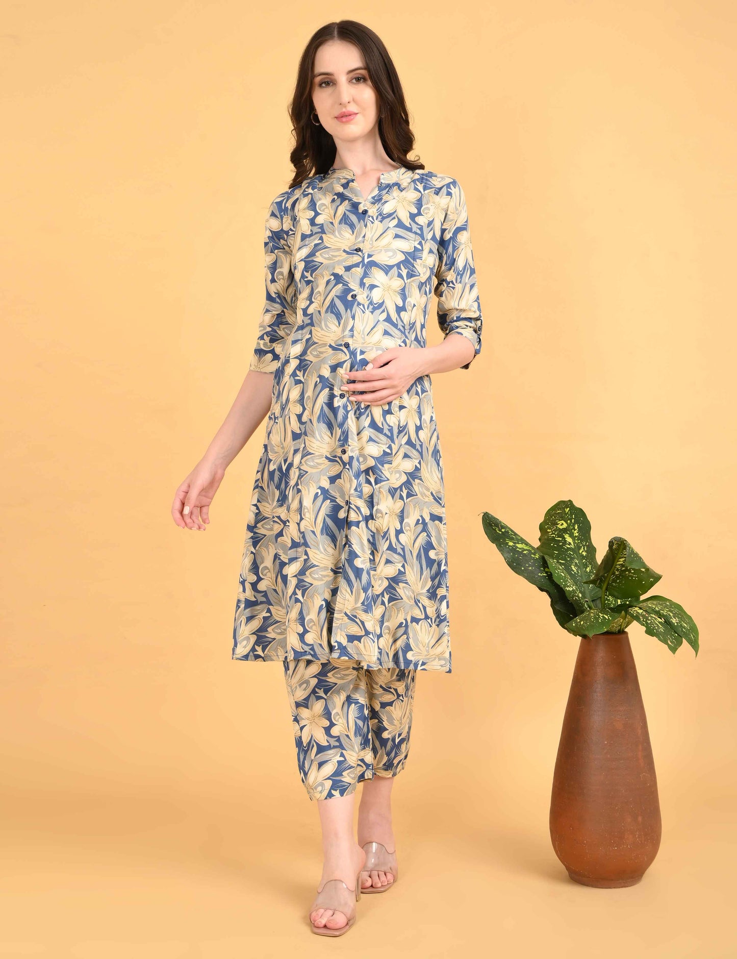 Womens Maternity Kurti Pant Set - Blue