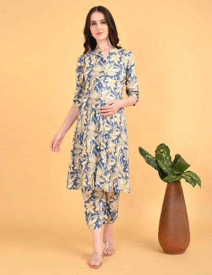 Womens Maternity Kurti Pant Set - Blue
