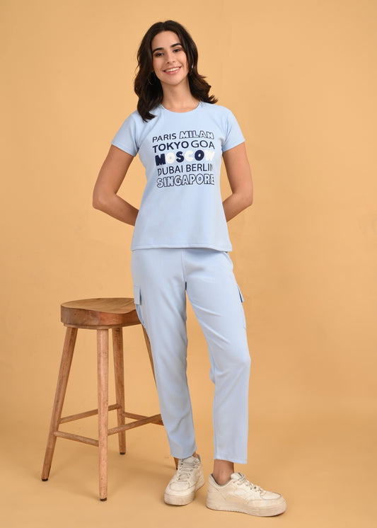 Womens Printed Travel Wear - L Blue