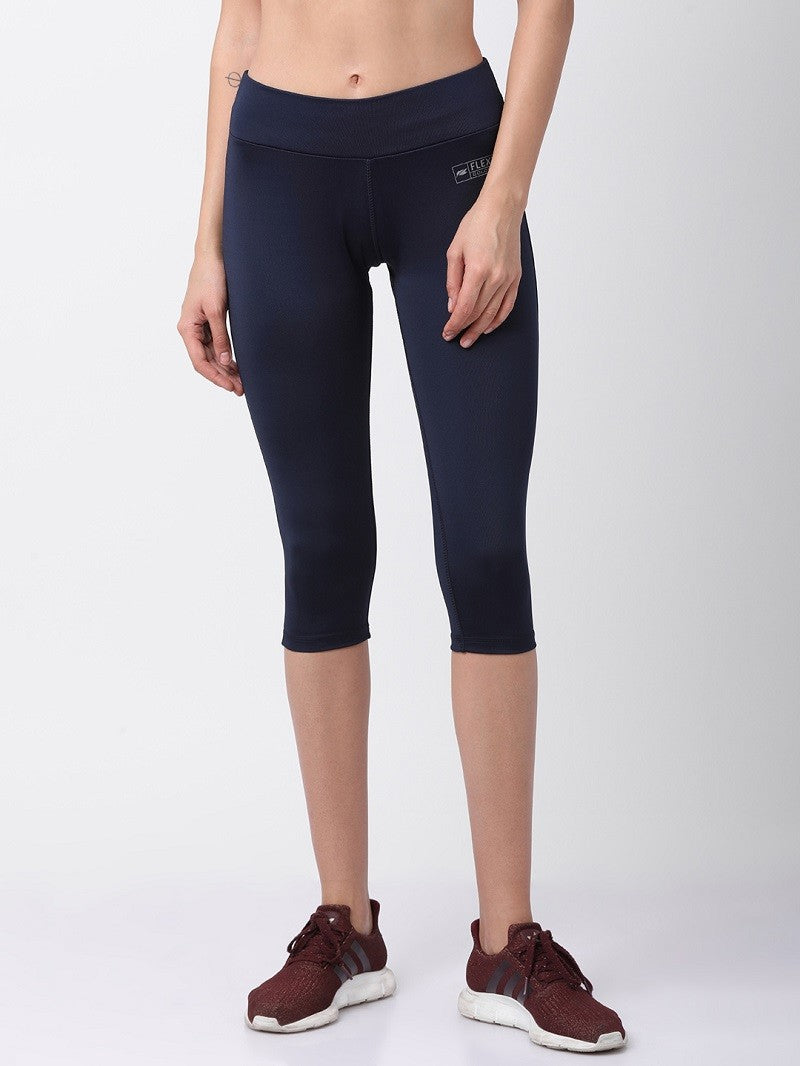 Womens Mid-Rise Solid Capri - Navy/Fuchsia