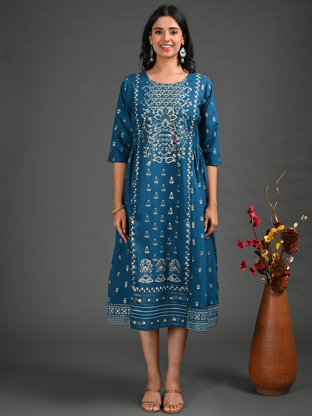 Womens Rama-Colored A-Line Kurta