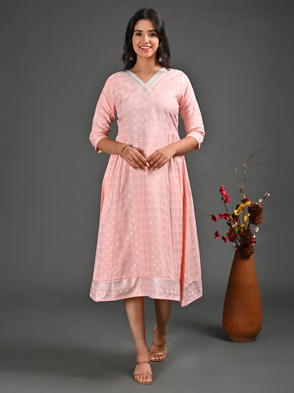 Womens L.Orange-Colored A-Line Kurta