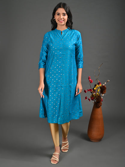 Womens Rama-Colored A-Line Kurta