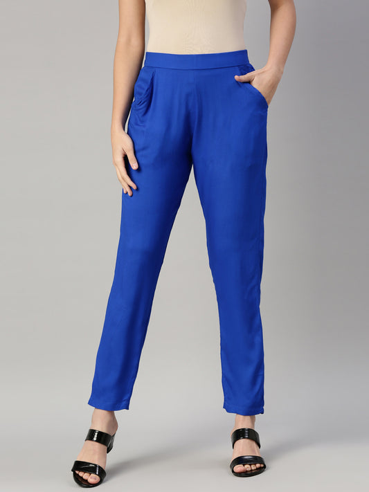Womens Solid Pencil Pant - R Blue