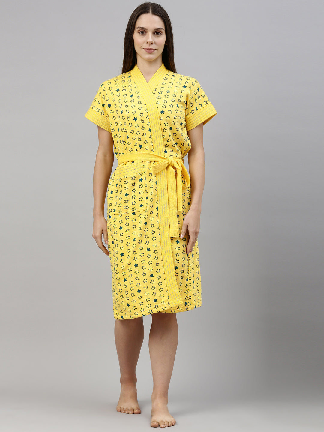 Womens Printed Bathrobe - Yellow