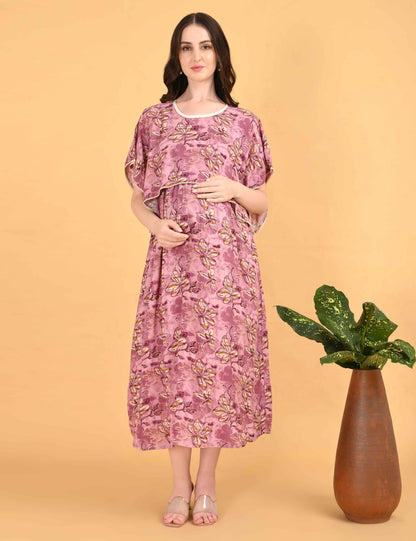 Onion-Colored Maternity 3/4th Gown