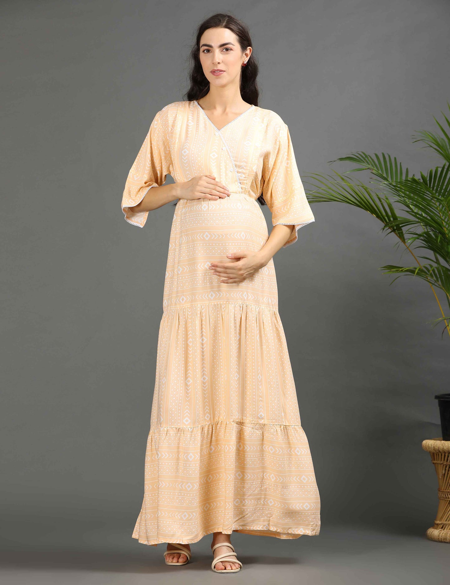 Peach-Colored Maternity Long Gown