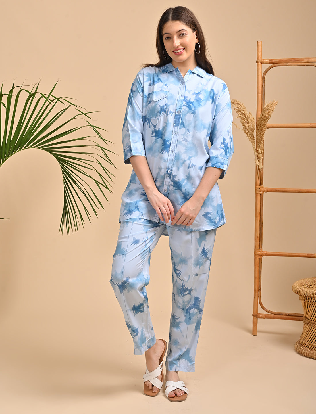 Womens Printed Co Ord Set - Blue