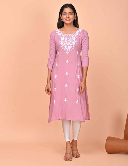 Womens Pink-Colored Straight Kurta