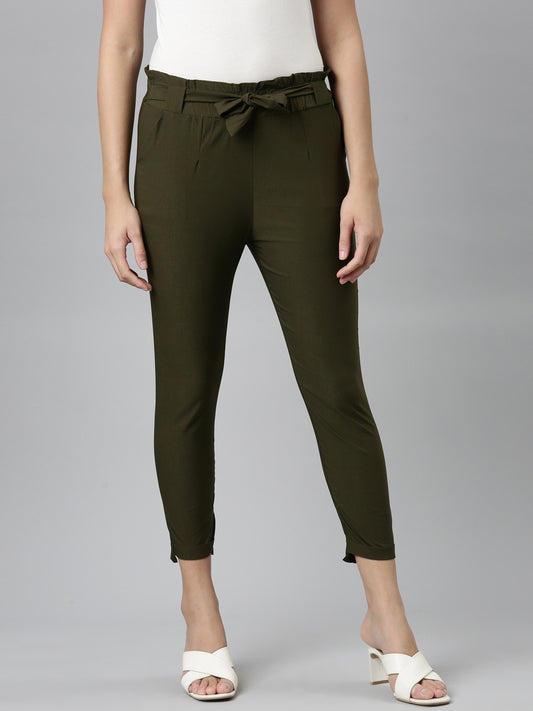 Womens Solid Knot Pant - D Olive