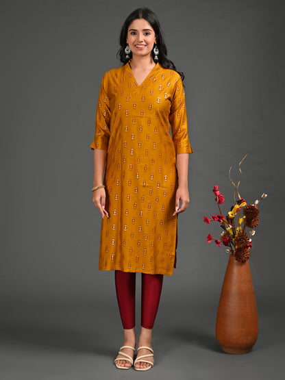 Womens Mustard-Colored Straight Kurta