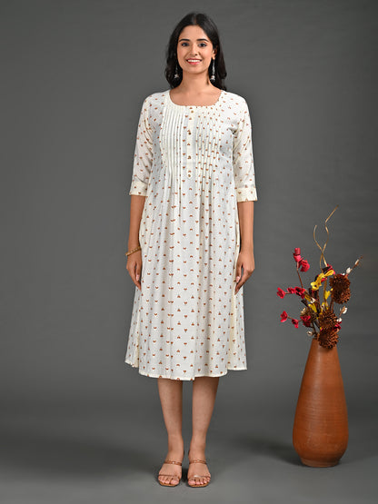 Womens White-Colored A-Line Kurta