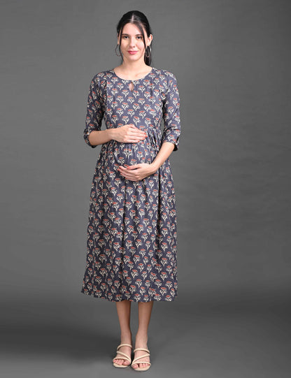 Charcoal-Colored Maternity 3/4th Gown