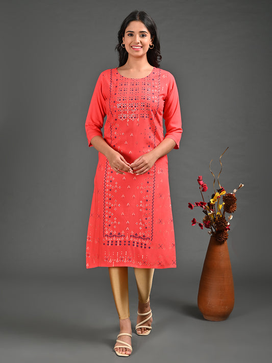 Womens D.Peach-Colored Straight Kurta