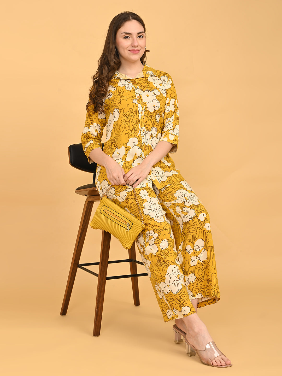Mustard-Colored Printed Co-Ord Set