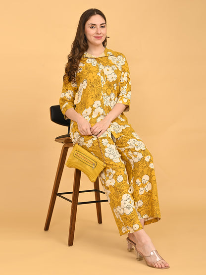 Mustard-Colored Printed Co-Ord Set