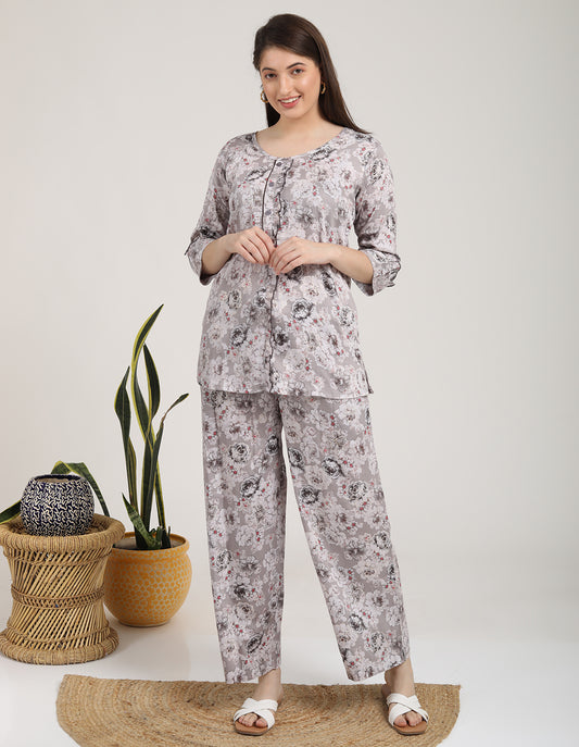 Womens Printed Co Ord Set - Grey