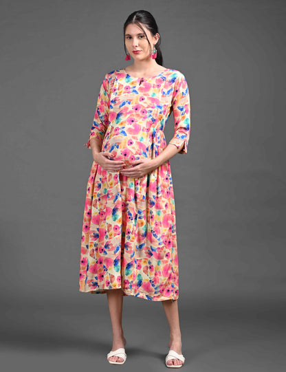 Multi-Colored Maternity 3/4th Gown