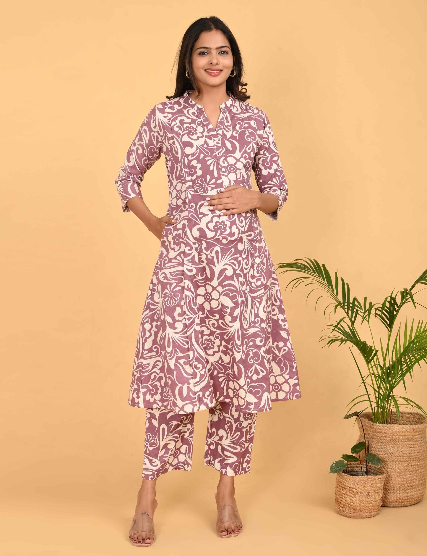 Womens Maternity Kurti Pant Set - Brown