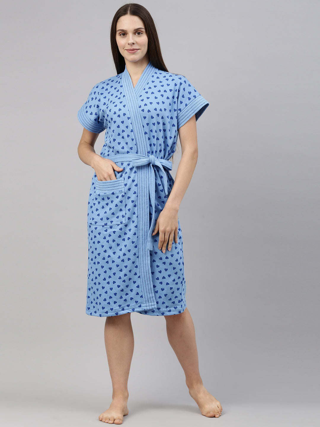 Womens Printed Bathrobe - Blue